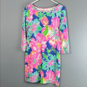 Lilly Pulitzer Marlowe Bold Floral Long-Sleeve Shift Dress - Blue, Pink & Green
